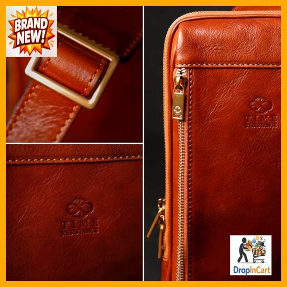 Leather Crossbody Sling Bag Handmade Italian Messenger Backpack Chest Bag - Picture 4 of 7